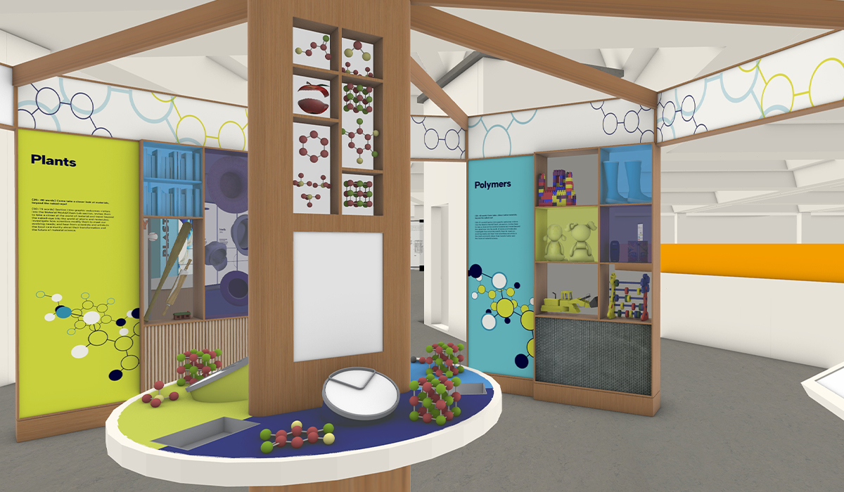 Midland Center museum rendering Hall of Materials Plants and Polymers