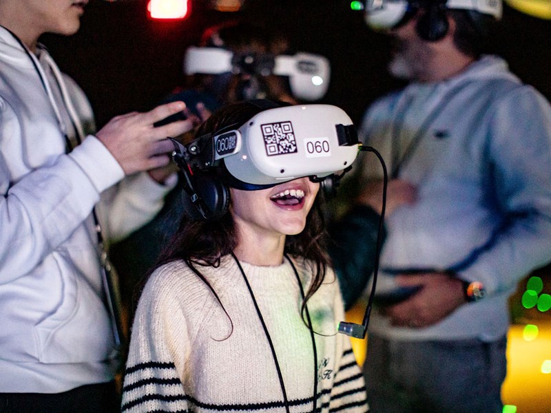 Child wearing VR headset